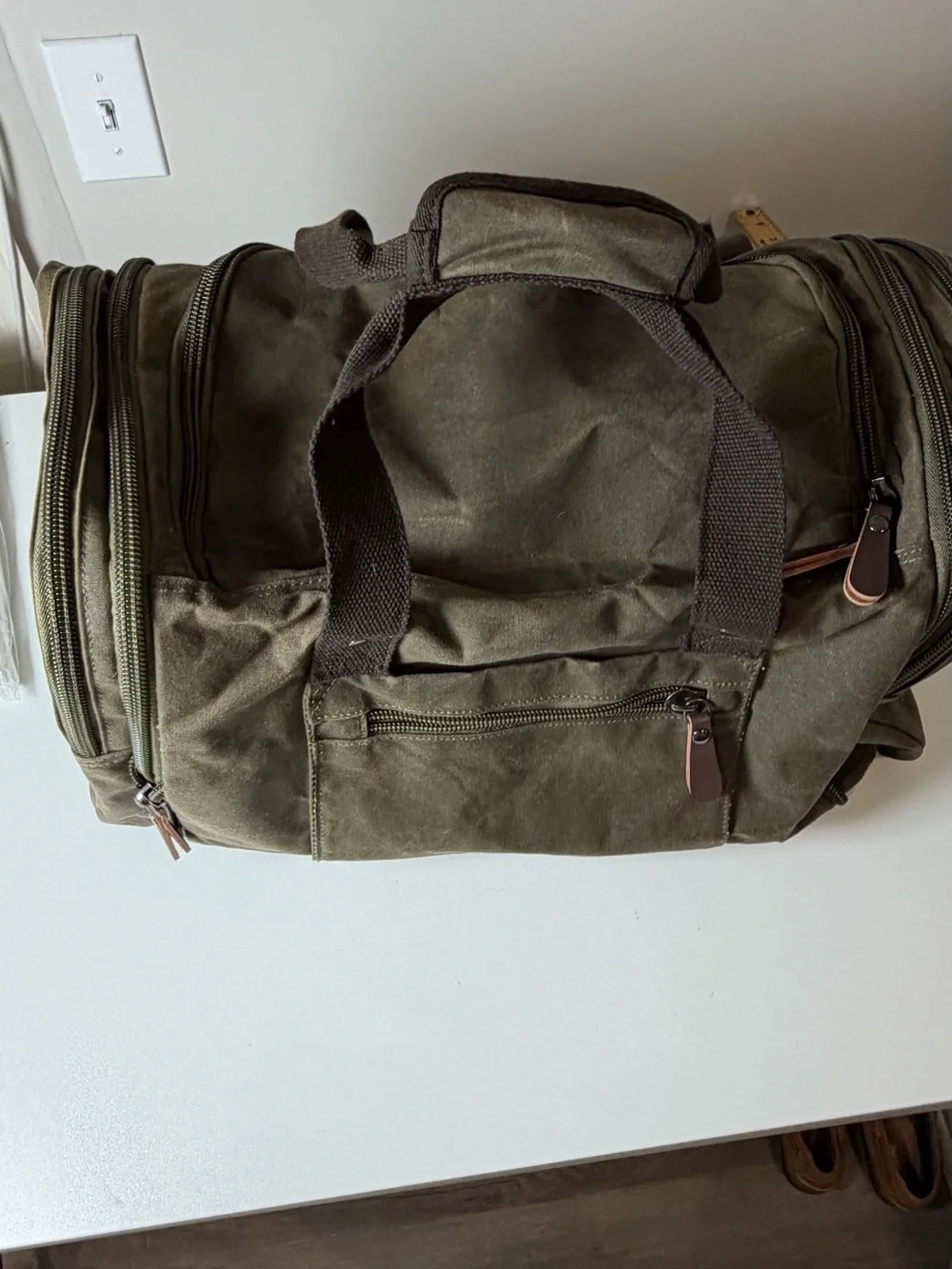 Wildroad 50L Travel Duffel Bag Expandable Canvas Genuine Leather Duffle Weekend